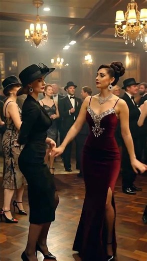 1920s jazz club with people dancing in flapper dresses