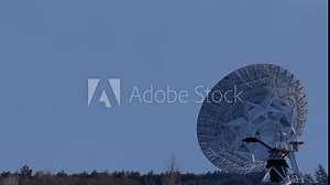 3D animation showing a large antenna dish moving to track a satellite Stock Video