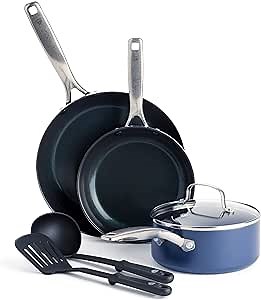 Blue Diamond Cookware Diamond Infused Ceramic Nonstick 6 Piece Cookware Bakeware Pots and Pans Set, PFAS-Free, Dishwasher Safe, Oven Safe, Blue