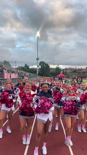 CHEERING FOR A CURE at our Varsity PINK OUT game! The clouds were a paid actor with the sound 😉 🌩️ #fyp #cheerleading #cheeringforacure #pinkout #thunder #cloudy #pepsquad #mlk #gowolves🐺 #wolvesontop #gameday