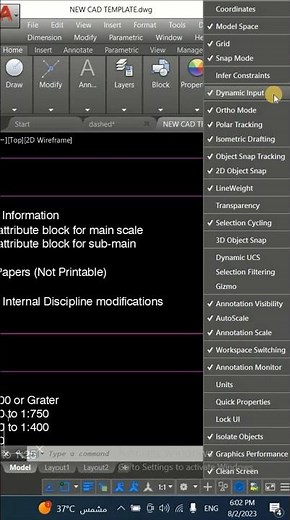 how to activate dynamic input autocad