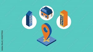 real estate isometric pin location animation