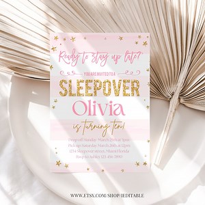 Sleepover Invitation Editable Slumber Party Invite Girl Pink Birthday Invitation Pajama Party Printable Template Digital Download - Etsy