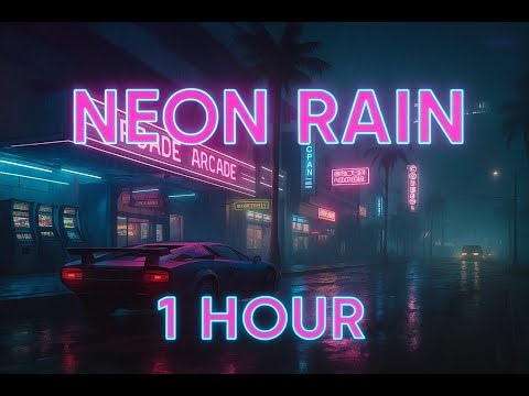 Neon Rain Drive • 80s Night Arcade Ambience (Relax, Study, Rain Sounds)