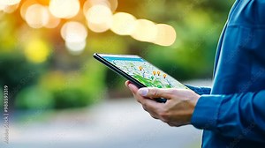 Individual navigating a digital map on a tablet, pinpointing various destinations with marked locations.