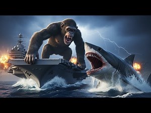Unstoppable Force: Giant Chimpanzee Battles the Mega Shark to Protect - the Aircraft Carrier