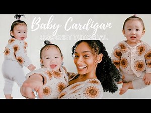 CROCHET BABY CARDIGAN TUTORIAL (6-12 months) starburst granny square pattern (Crochet With Aisha)