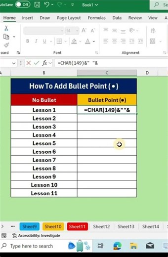 Adding Bullet Points Excel