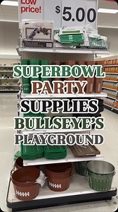 If you’re planning a superbowl party 🏈 this Sunday, head to Target! There are so many party supplies perfect to help make hosting a breeze. I found these in the seasonal section in the back of the store, not in the usual front where Bullseyes Playground is located. The only items online are the plates and napkins which you can shop in my Target storefront in the link in my bio. #targetpartner | Target Pursuit