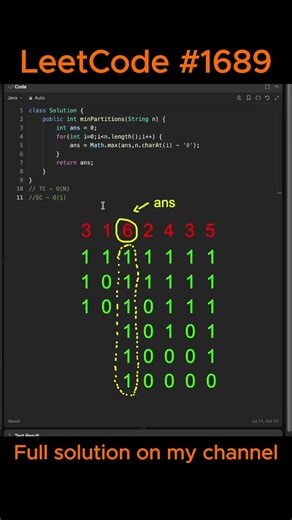 Daily LeetCode 1689 Partitioning Into Minimum Number Of Deci-Binary Numbers #shorts #leetcode #dsa