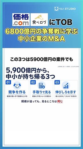 👇️【売る気がなくても知っておきたい】価格.comを運営するカカクコムのTOBに見るM&Aと会社の値段の決まり方【教えて野﨑さん/第39回】#shorts