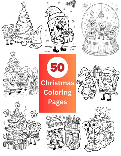 Spongebob Christmas Coloring Pages, 50 Designs (PDF) - Etsy Australia