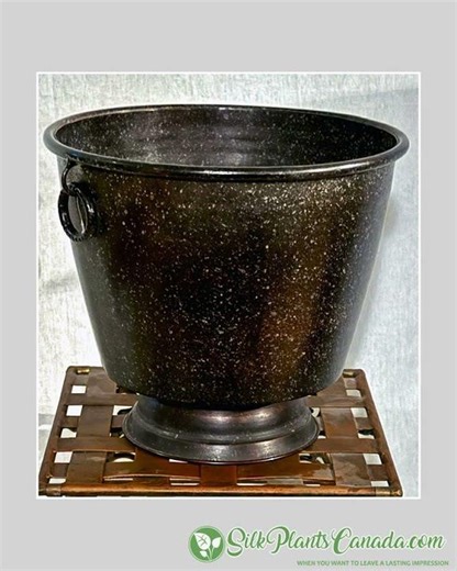12 inch Speckled Metal Decorative Container w Handles