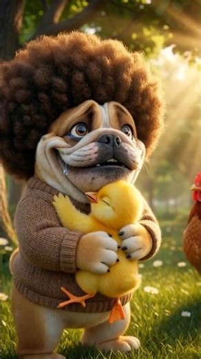 A bulldog saves a chick!! #shorts #reelsviralシ #shorts #viral #animals #drama #love #dog