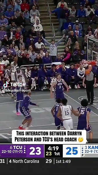 Darryn Peterson and TCU HC Jamie Dixon appear to run into each other on the court 🤔 #cbb #collegebasketball #basketball #college