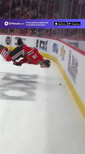 RealSports.POV on Instagram: "Faceplant right in the corner! Chicago player faceplant right in the board corner still giving a thumbs up! #sora #fake #hockey #ouch"