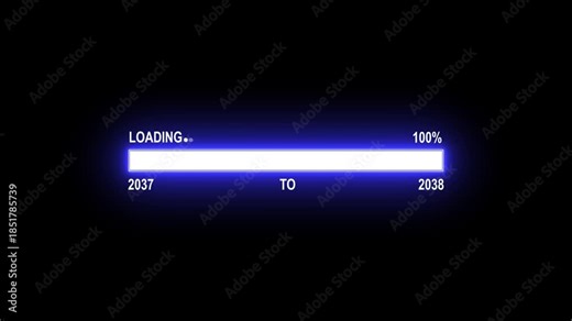 Loading Bar Showing Progress From Year 2037 To 2038 With 100 Percent Complete progress bar progress indicator. 4K motion animation on a transparent background alpha channel.