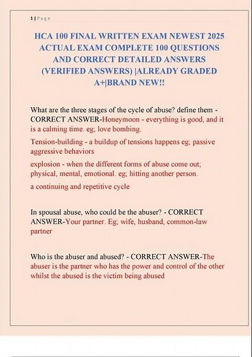 HCA 100 FINAL WRITTEN EXAM NEWEST 2025 ACTUAL EXAM COMPLETE 100 QUESTIONS AND CORRECT DETAILED ANSWE
