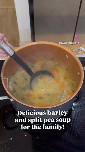 Delicious barley and split pea soup. Easy recipe! Family friendly!