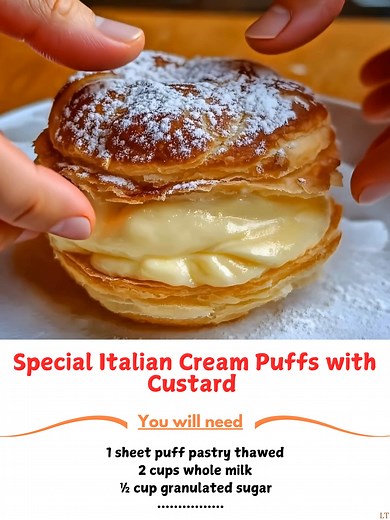 19K views · 13 reactions | Special  Italian Cream Puffs with Custard Filling Ingredients: 1 sheet puff pastry, thawed Powdered sugar, for dusting Custard Filling: 2 cups whole milk  | Cooking Grandma's Recipes | Facebook