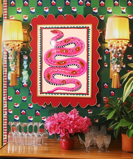 Pink Snake Print: Whimsical Serpent Poster, Playful Folk Wall Decor, Colorful Maximalist Art - Etsy