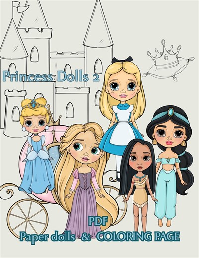 Princess Paper Dolls Set – Printable PDF & Coloring Pages | Kids Craft Activity Travel Toy - Etsy
