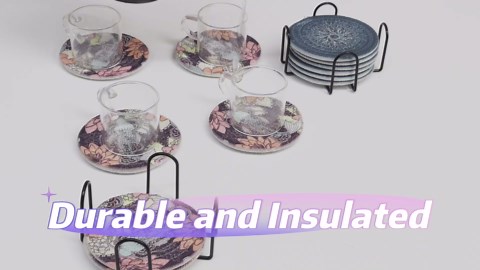 Woven Coasters for Drinks Absorbent Cup Coaster Set with Holder for Wooden Table Living Room Decor