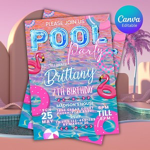Editable Girls Pool Party Birthday Invitation Template Pool Party Birthday Party Invite Girls Teenage Birthday Invite Digital Download - Etsy