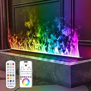APP RGB Water Vapor Fireplace 3D Electric Fireplace Recessed Multicolour Realistic Atomized Flame,Vapor Fireplace with Remote/App/Touch Control for Timer,Color Adjustment,Dimmable,78.74"
