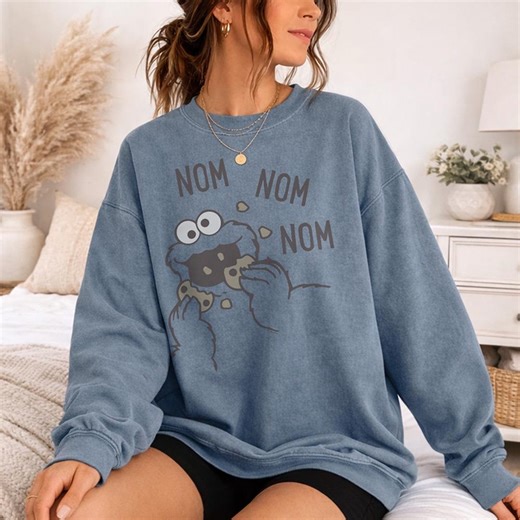 Sesame Street Cookie Monster Nom Nom Nom Officially Licensed Adult Oversized Comfort Colors T-shirt and Crewneck Sweatshirts - Etsy