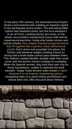 Inca stonework fits so perfectly without mortar that not even a knife blade can slip between. #ancienthistory #archaeology #history | Make Known