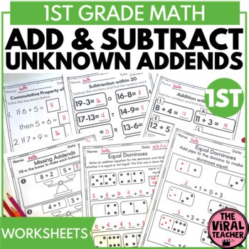 Solving Missing Addends and Adding and Subtracting within 20 Math Worksheets