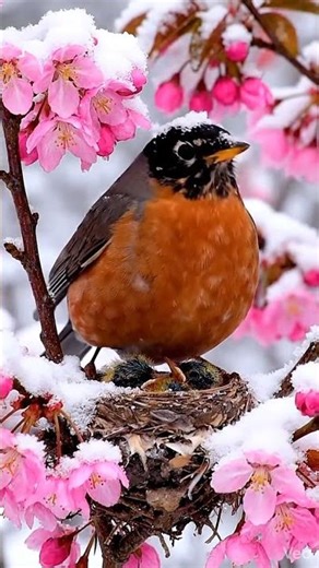 Mother Robin Protecting Her Babies From The Snow 🐦🌸❄️ The Most HEARTWARMING Sight! 😍💕