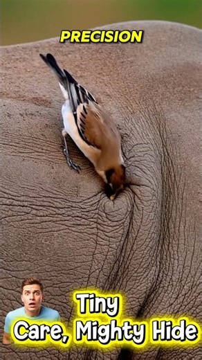 Wheatear Heals White Rhino #asmr #birds #wildlife #shorts #animals #asmr