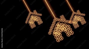 3 house icon make with dollar symbol in golden texture with swinging motion effect, attractive symbol and footage for housing business.