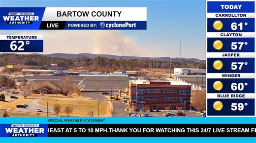 POSSIBLE FIRE⚠️ Seeing lots of smoke right now on the Bartow County skyamera. Fire danger conditions are high today. One may have started here. Let us know what you're seeing or hearing | North Georgia Weather Authority