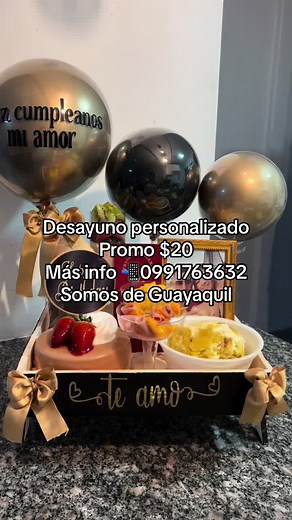 PROMO DESAYUNO PERSONALIZADO ✨📲0991763632 #viral #guayaquil_ecuador #viralvideo #tiktok #parati #emprende #fyp #guayaquil #negocio Desayuno promo $20. Incluye globo personalizado, portarretrato con foto el color a tu elección y nombre de caja. Menú bolon, huevos revueltos, frutas con yogurt y granola, jugo o chocolatada, mix de jamón con queso y torta personal. Viene una dedicatoria de tarjeta