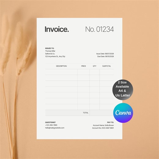 HVAC Technicians Invoice Template - Editable Canva Service Order Form, Printable HVAC Contractor Invoice Digital Download - Etsy