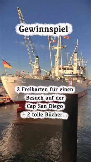 Hamburg mit Kindern on Instagram: "🎉 GEWINNSPIEL! Cap San Diego + 2 tolle Bücher! 🚢📚 Wir verlosen etwas richtig Besonderes für alle Hamburg-Fans und Abenteurer: 2 Freikarten für einen Besuch auf der Cap San Diego – dem weißen Schwan des Hamburger Hafens! Und dazu gleich 2 Bücher: 📘 Abenteuer auf der Cap San Diego – das Pixi-Buch vom Carlsen Verlag für kleine Entdecker 📖 Cap San Diego – Ein Schiff und seine Menschen – ein wunderschöner Bildband voller Geschichten, Fotos und echter Hamburger 