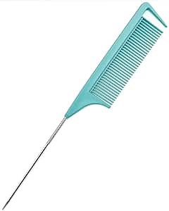 9.3'' Rat Tail Comb for Hair Stylist, Parting Comb for Braiding hair, Rattail Comb with Metal Stainless Steel Pintail for Sectioning, Teasing and Styling (Color: Teal)