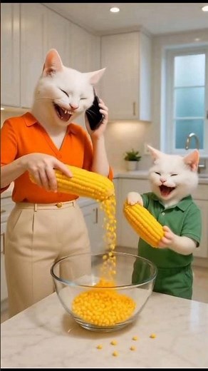 poor Cat coking pop corn 🌽 happy cat 🙀 #catmemes #cat #funny #shorts #fyp