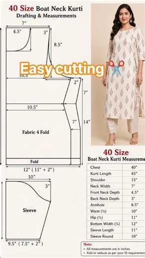 40 Size Boat Neck Kurti Cutting & Stitching #fashion #silaisikhe #ytshorts #sewingtutorial #trending