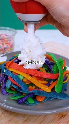 This RAINBOW PANCAKE SPAGHETTI is the ULTIMATE breakfast upgrade!