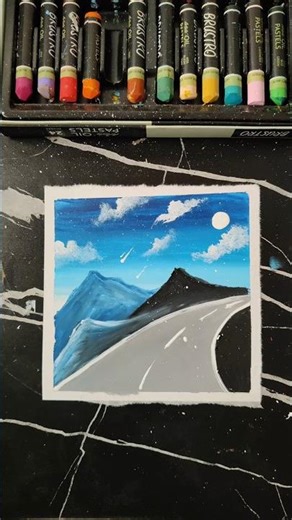 How to Draw Realistic Mountains with Oil Pastels //road painting #painting #viral