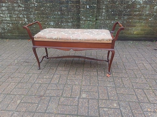 Antique Mahogany Piano Stool / Window Seat Bench With Storage Lid by W J Mansell London – Original Damask Upholstery FREE HAND DELIVERY - Etsy UK
