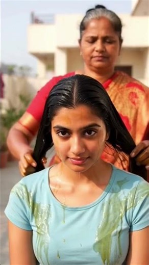 Two sisters heavy hair oiling #hairstyle #oiled #hair #hairoiling #longhair