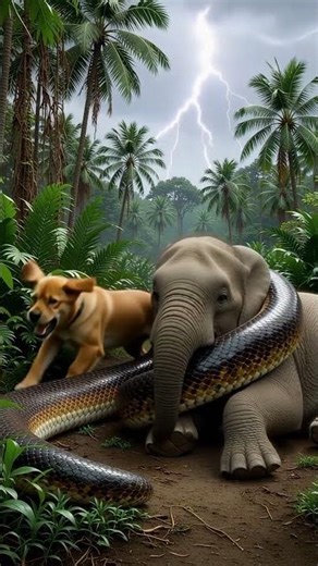 baby elephant cries as a massive python coils around