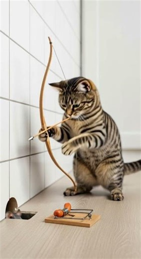 Cat: hello, little mouse. Watch this clever trap in action #cat #mouse #trap