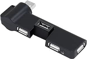 RIIEYOCA 4 Port USB 2.0 Hub, 90°/180° Degree rotatable USB Expansion allocator, for PC, Laptop, Keyboard, Mouse, Hard Drives and Other USB 2.0 Adapter(Black)