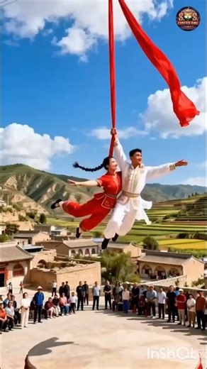 Sky Dance Magic ✨ Aerial Silk Performance Over Village // #AerialSilk #SkyDance #AerialPerformance